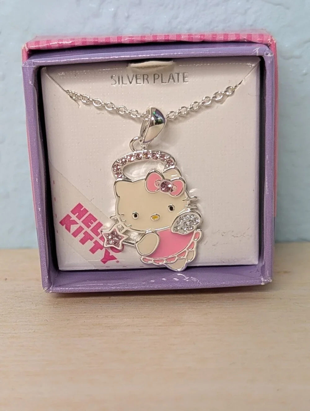 Hello Kitty Angel Rhinestone Pendant Necklace NIB Sanrio Jacmel